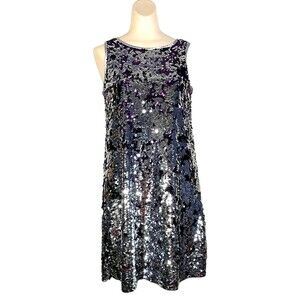 Vera Wang Lavender Label Silver Purple Sequined Sleeveless Swing Dress 14/16